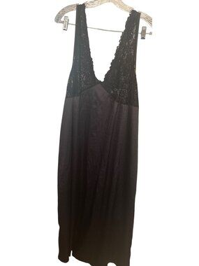 Women's Black 4X Nightgown Full Length Lace Stretch